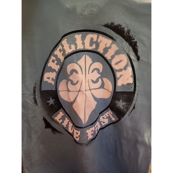 Mens Affliction Divio Spray Graphic T-shirt Small Blue Short Sleeve NWT A107 - Picture 1 of 5